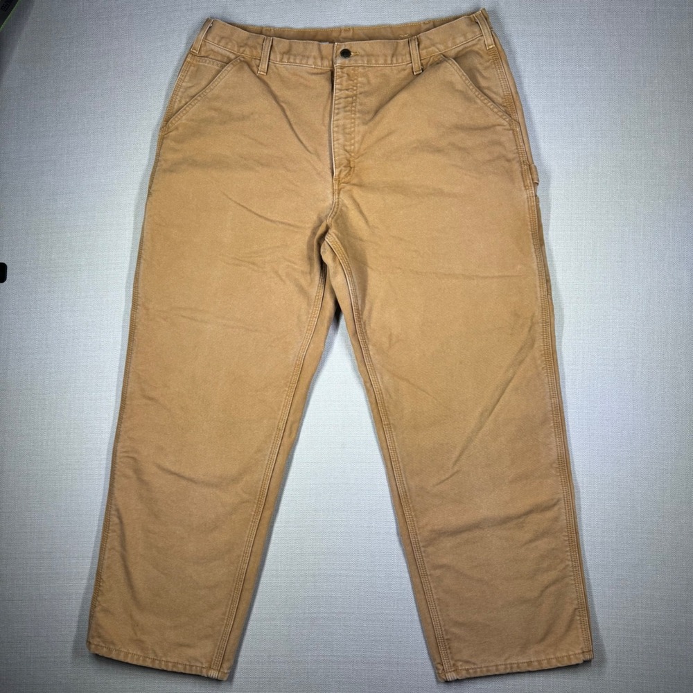 Carhartt Mens Original Dungaree Fit Flannel Lined Pants Khaki Brown 40x30